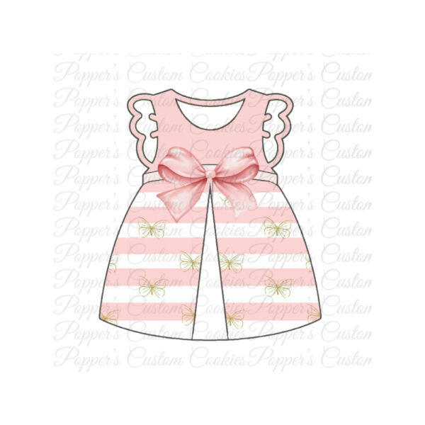 Girl’s Dress, Pink Stripe Gold Butterfly