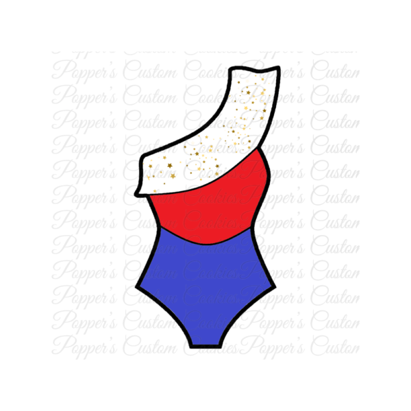 Bathing Suit, One Shoulder, HF, Red White & Blue