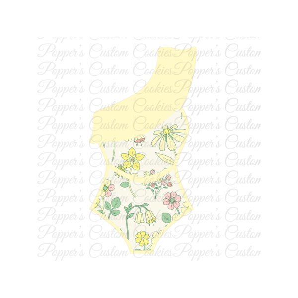 Bathing Suit, One Shoulder, HF, Yellow Floral