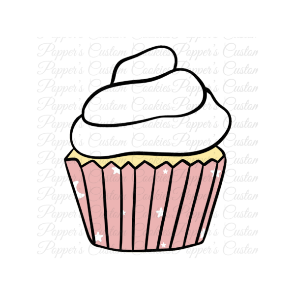 Cupcake, Swirl, Pink Star Liner, Vanilla Cake, White Icing