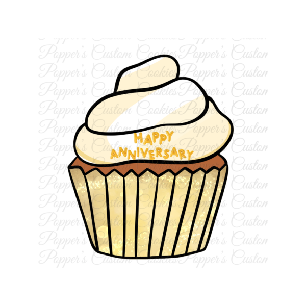 Cupcake, Swirl, Gold Liner, Vanilla Cake, Vanilla Icing, Happy Anniversary