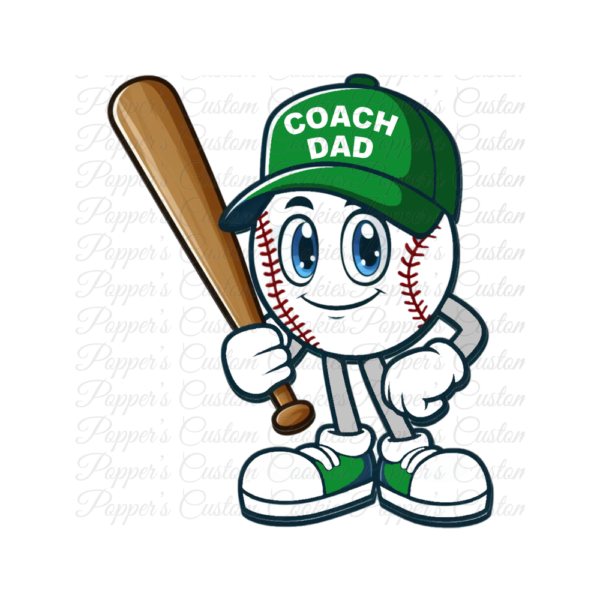 Baseball, Coach, Green Hat & Sneakers, With Bat