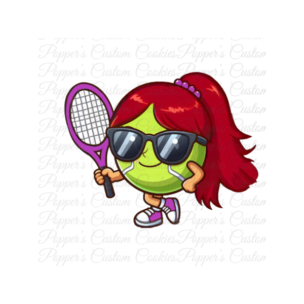 Tennis Ball, Girl, Red Hair, Purple Racket & Sneakers