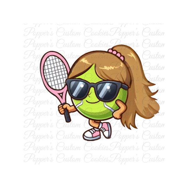 Tennis Ball, Girl, Brown Hair, Pink Racket & Sneakers