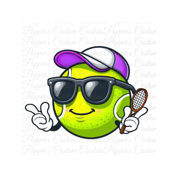 Tennis Ball, Guy, Racket & Purple Hat