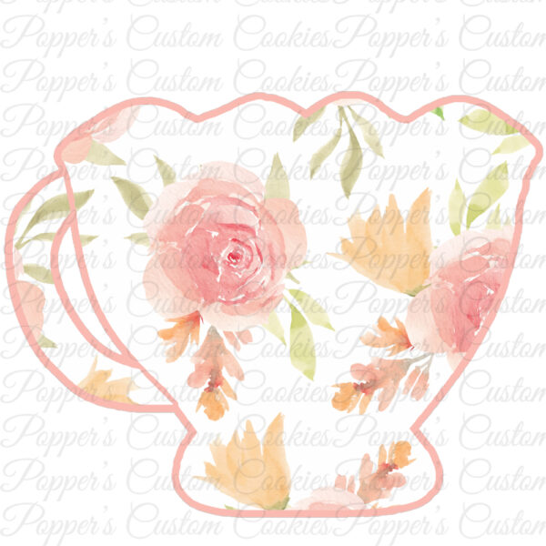 Teacup, Scalloped, Orange Floral