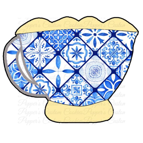 Teacup, Scalloped, Blue Tile & Yellow Trim