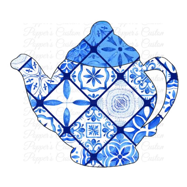 Teapot, Blue Tile & Light Blue Lid