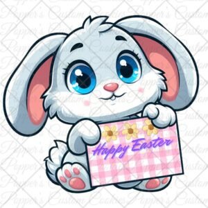 Gray Bunny, Pink Plaid