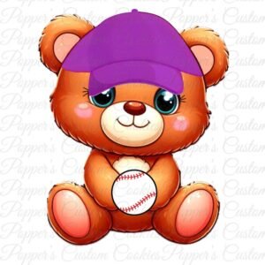 Bear, Baseball, Purple Hat