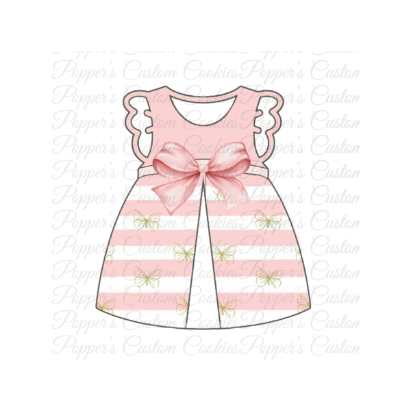 Girl’s Dress, Pink Stripe Gold Butterfly