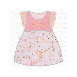 Girl’s Dress, Pink Peach, Gold Hearts