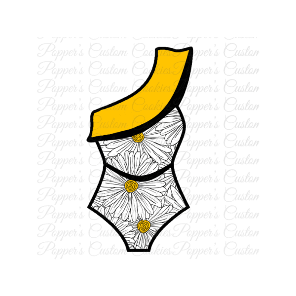 Bathing Suit, One Shoulder, HF, Yellow, White & Black Daisy