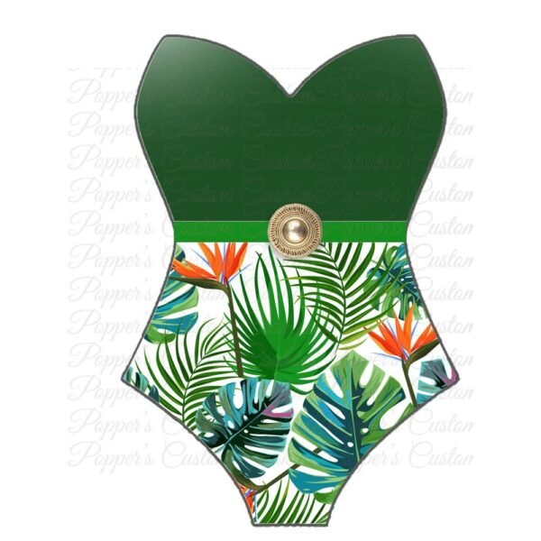 Bathing Suit, Strapless, HF, Green Tropical