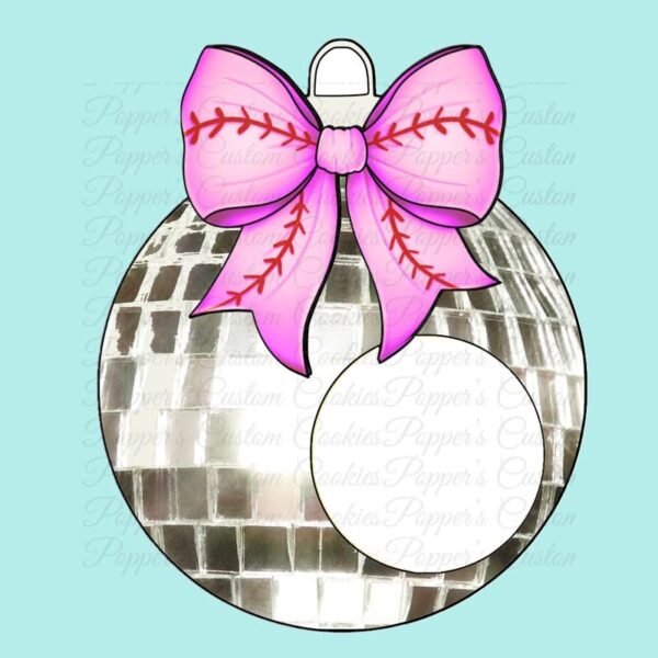 Ornament, Silver Disco Ball, Pink Bow Magic Template