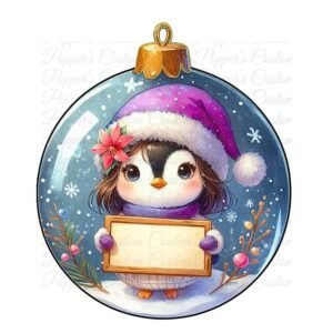 Glass Ornament, Purple Penguin