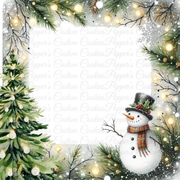 Christmas Card, Magic Template, Snowman Evergreen Frame