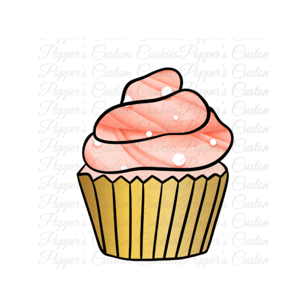 Cupcake, Swirl, Gold Foil Liner, Strawberry Cake & Icing