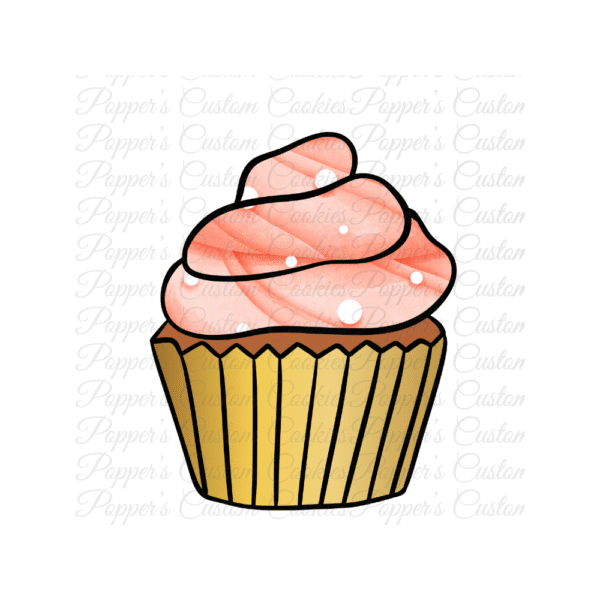 Cupcake, Swirl, Gold Foil Liner, Chocolate Cake, Strawberry Icing