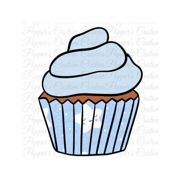 Cupcake, Swirl, Moon & Stars Liner, Chocolate Cake, Blue Icing