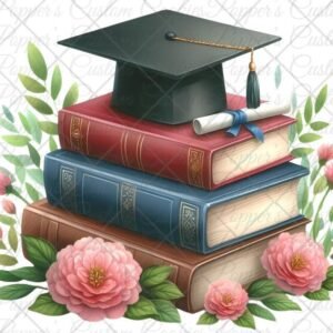 Graduation, 2025, Book Stack, Diploma & Cap
