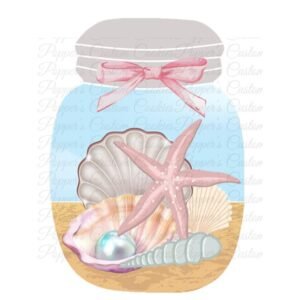Jar, Taupe Lid, Shells & Pink Bow