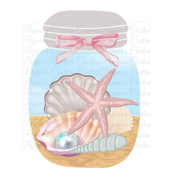 Jar, Taupe Lid, Shells & Pink Bow