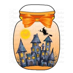 Jar, Haunted House, Orange Bow & Witch