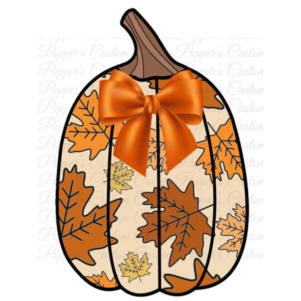 Pumpkin & Leaf, Tall, Orange Bow & Leaves