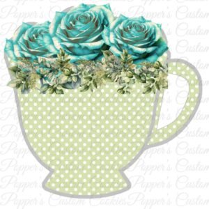 Teacup, Floral, Green Roses & Polka Dot