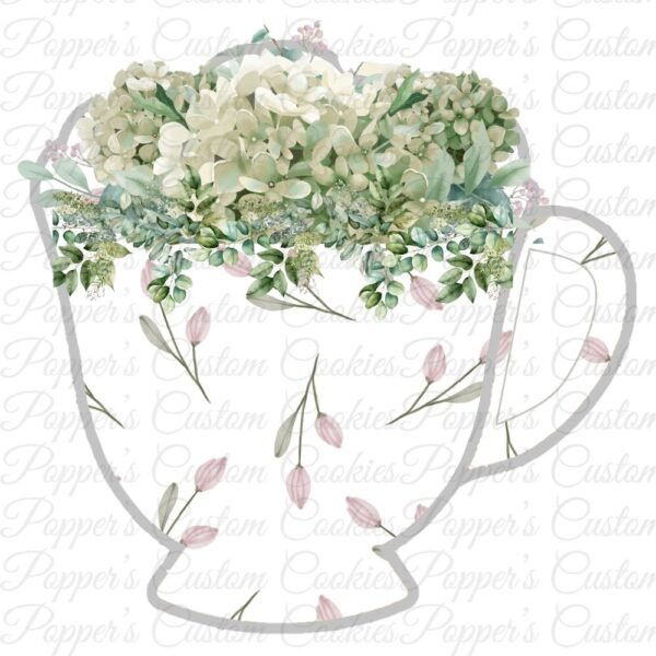 Teacup, Floral, White Hydrangea