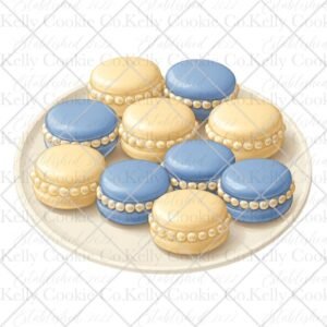 Pearls & Prosecco Plated Macarons, Champagne & Blue