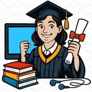 Grad Character, Girl, Light Skin, Brown Hair