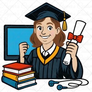 Grad Character, Girl, Light Skin, Brown Hair