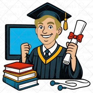 Grad Character, Boy Light Skin, Blonde Hair