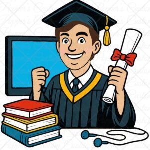 Grad Character, Boy, Light Skin, Brown Hair