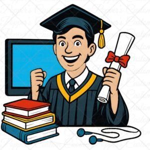 Grad Character, Boy, Light Skin, Black Hair