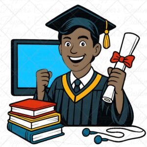 Grad Character, Boy, Medium Skin, Black Hair