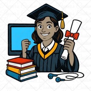 Grad Character, Girl, Medium Skin, Brown Hair